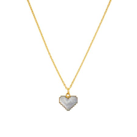 Pixel Heart Necklace - Pearl White Enamel & Gold