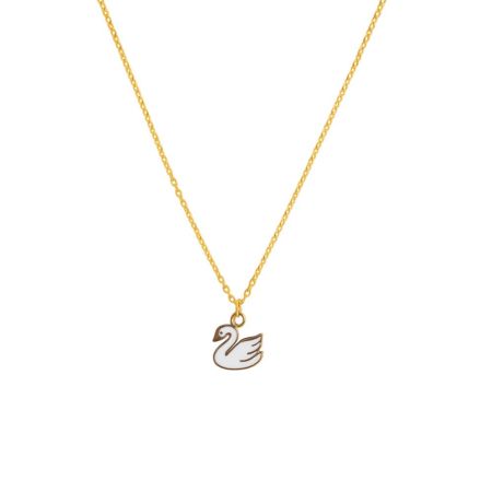 vory Grace Necklace - White Swan Charm in Gold